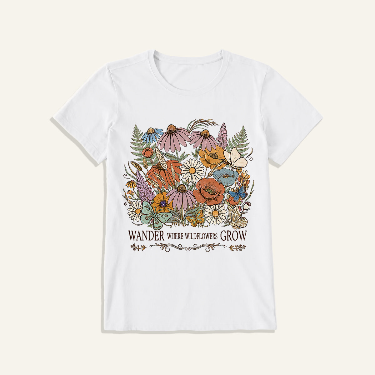 Wander Wildflowers Print Crew Neck Cotton Tee