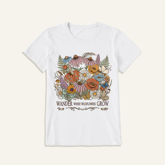 Wander Wildflowers Print Crew Neck Cotton Tee
