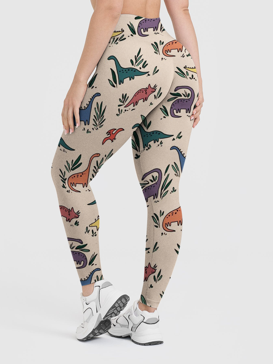 Vintage Cartoon Dino & Plants Leggings