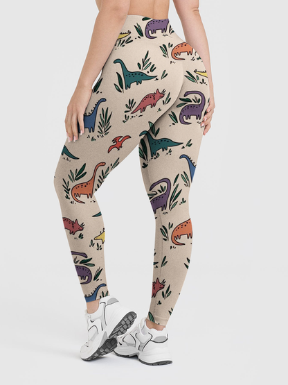 Vintage Cartoon Dino & Plants Leggings