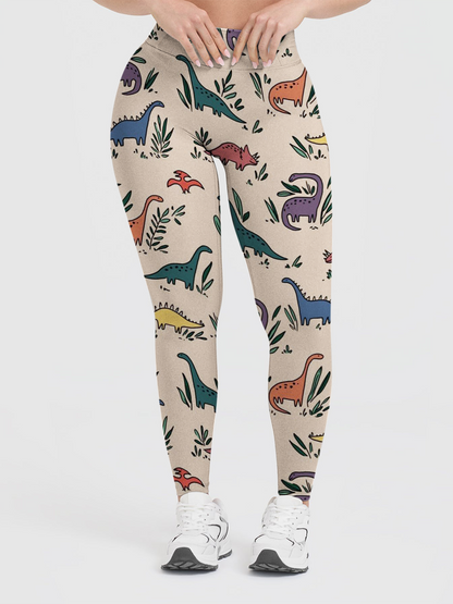Vintage Cartoon Dino & Plants Leggings