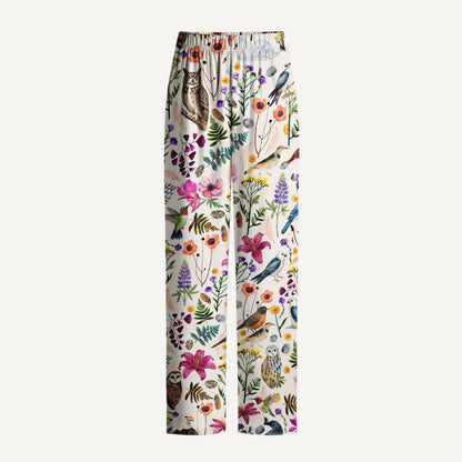 Whimsical Woodland Birds Wildflowers Print Long Pajama Set
