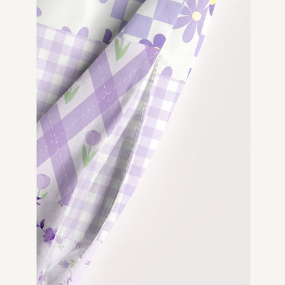 Lavender Daisy & Gingham Print Quilt Wide Straps Maxi Dress With Pockets