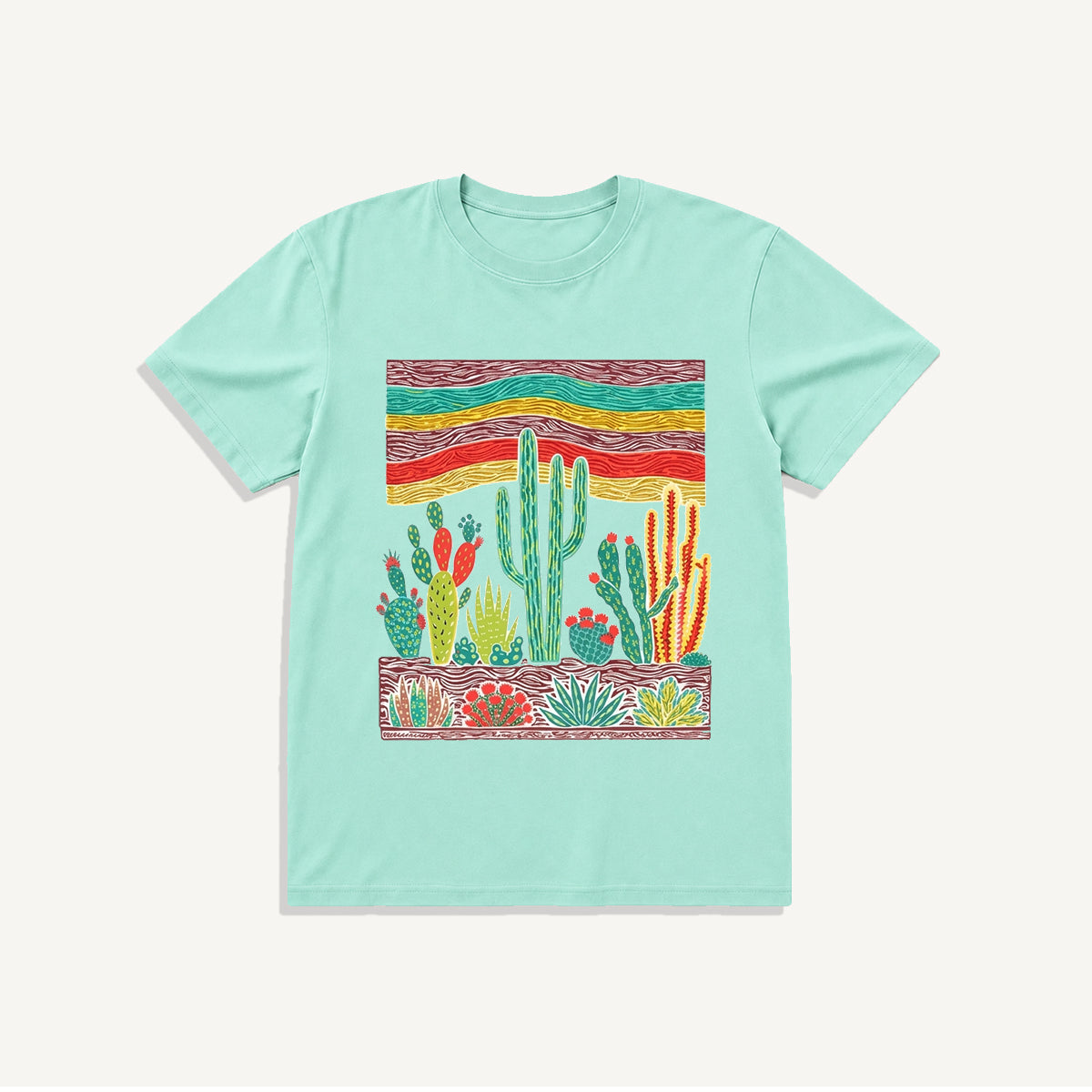 Desert Cactus Skies Print Crew Neck Cotton Tee