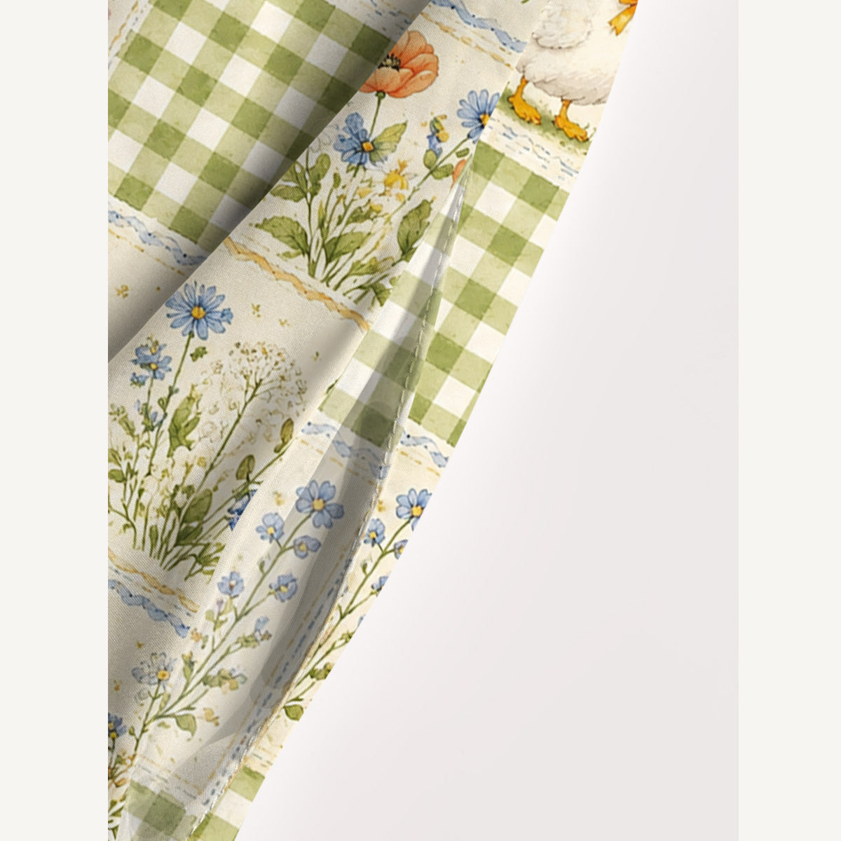 Funny Duck Quilt Patchwork Print Wide Straps Maxi Dress With Pockets