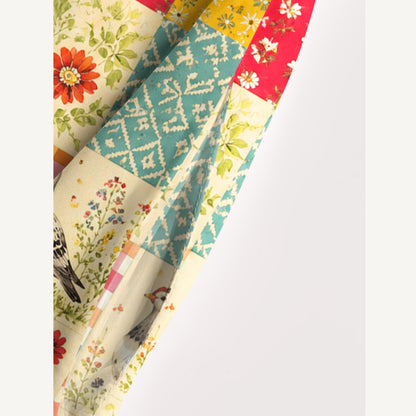 Country Patchwork Garden Print Wide Straps Maxi Dress With Pockets