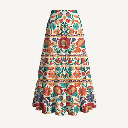 Bohemian Folk Floral Stripe Print Convertible Maxi Skirt & Strapless Dress