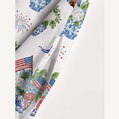 Patriotic Pups & Porcelain Print Wide Straps Maxi Dress With Pockets