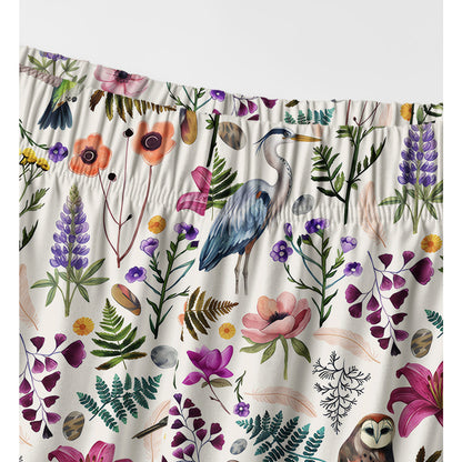 Whimsical Woodland Birds Wildflowers Print Long Pajama Set