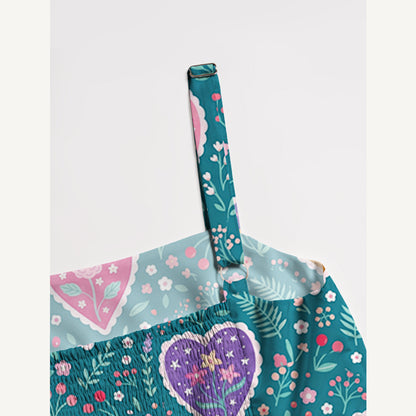 Woodland Hearts Cat Print Wide Straps Maxi Dress With Pockets