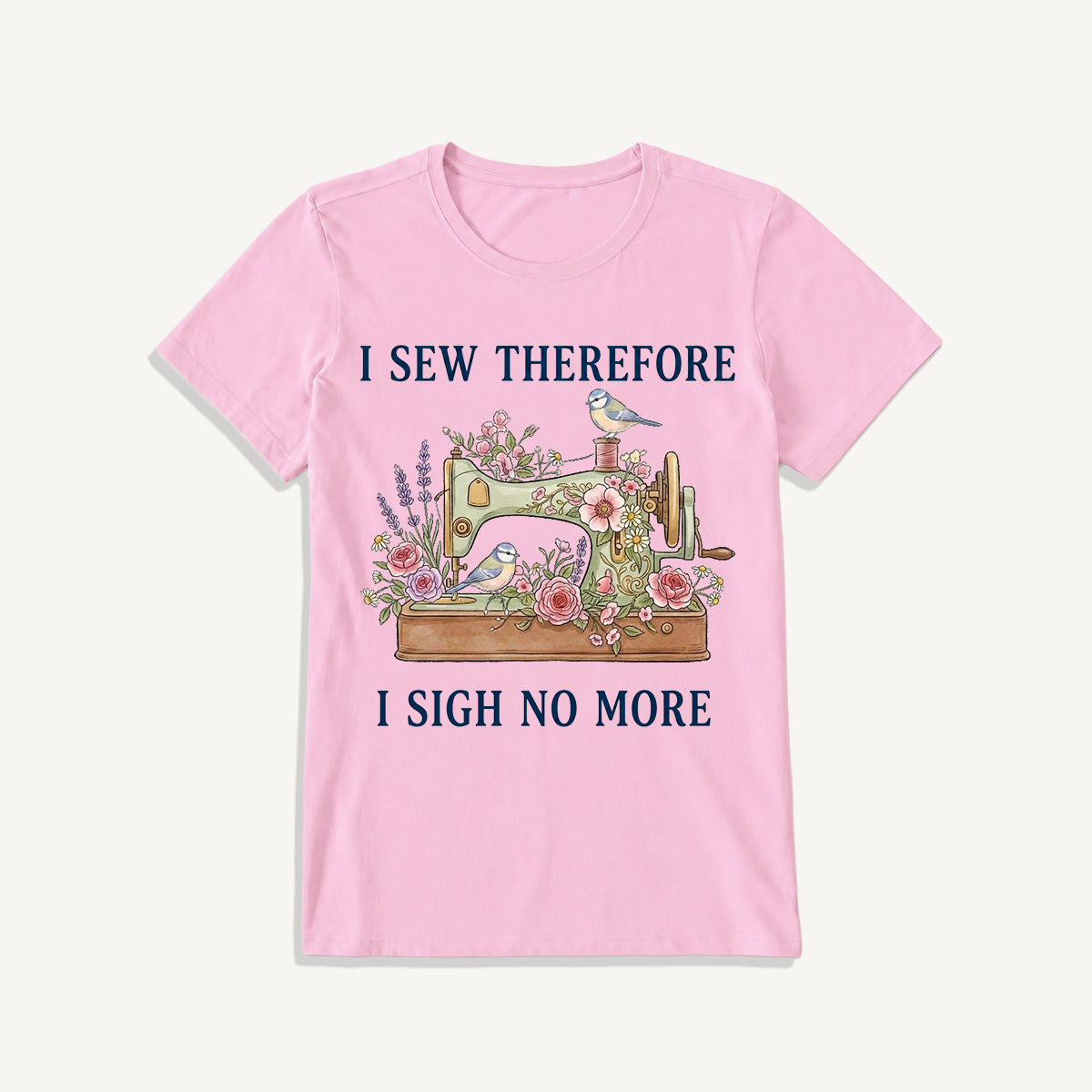 Floral Bird Sewing Serenity Print Crew Neck Cotton Tee