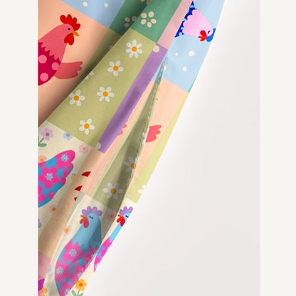 Country Patchwork Chicken Print Wide Straps Maxi Dress With Pockets