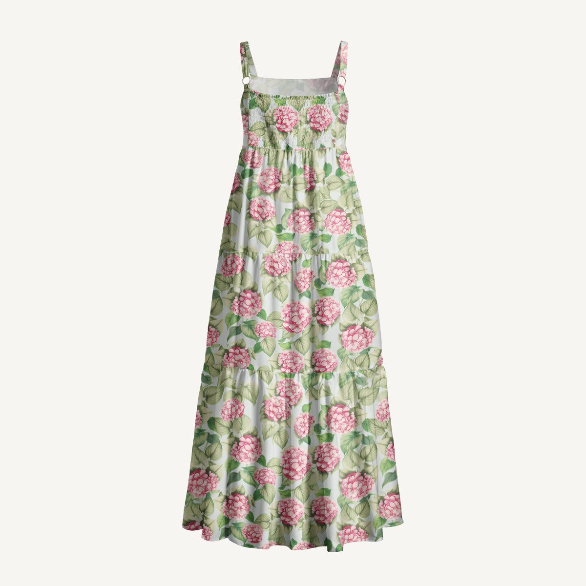 Square Neck Hydrangea Whisper Print Wide Straps Maxi Dress With Pockets