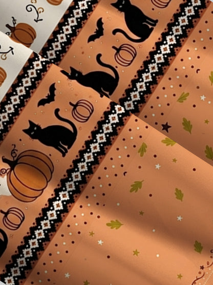 Pumpkin Spell Black Cat Print Wide Straps Maxi Dress With Pockets