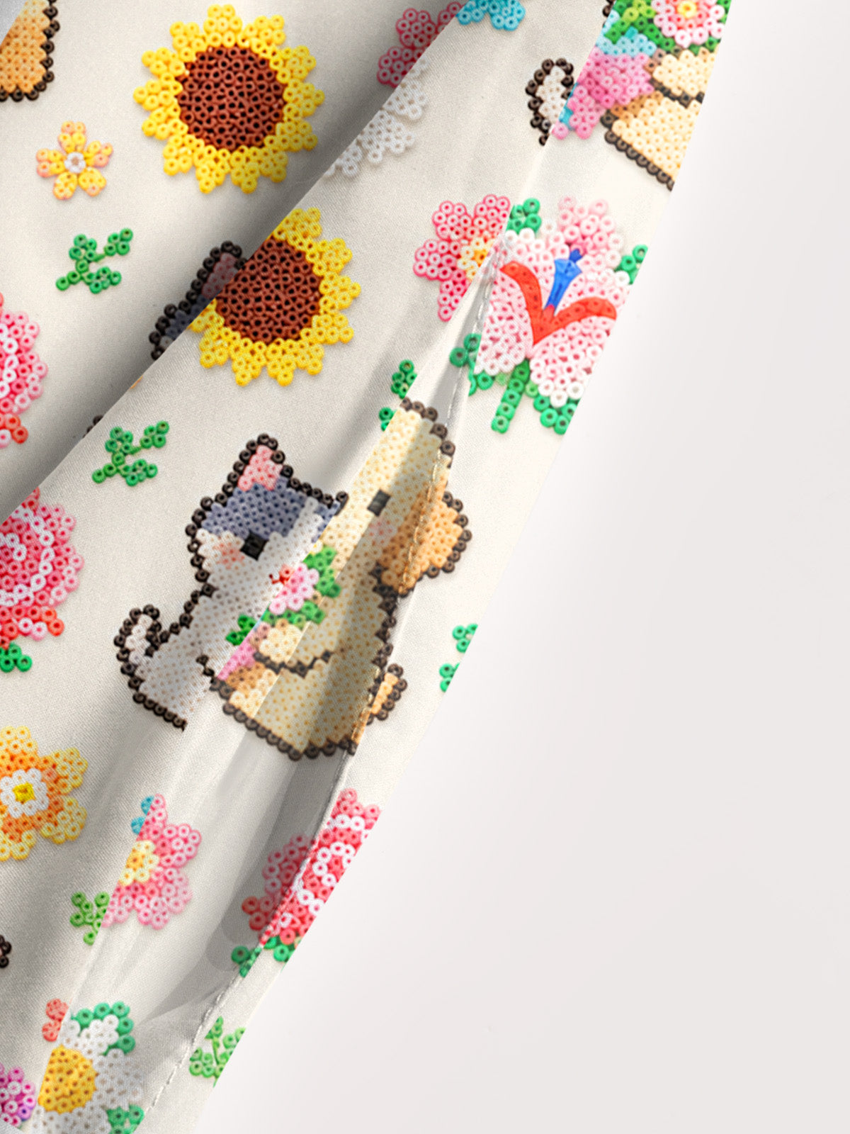 Perler Bead Flower Cat Dog Print Wide Straps Maxi Dress With Pockets