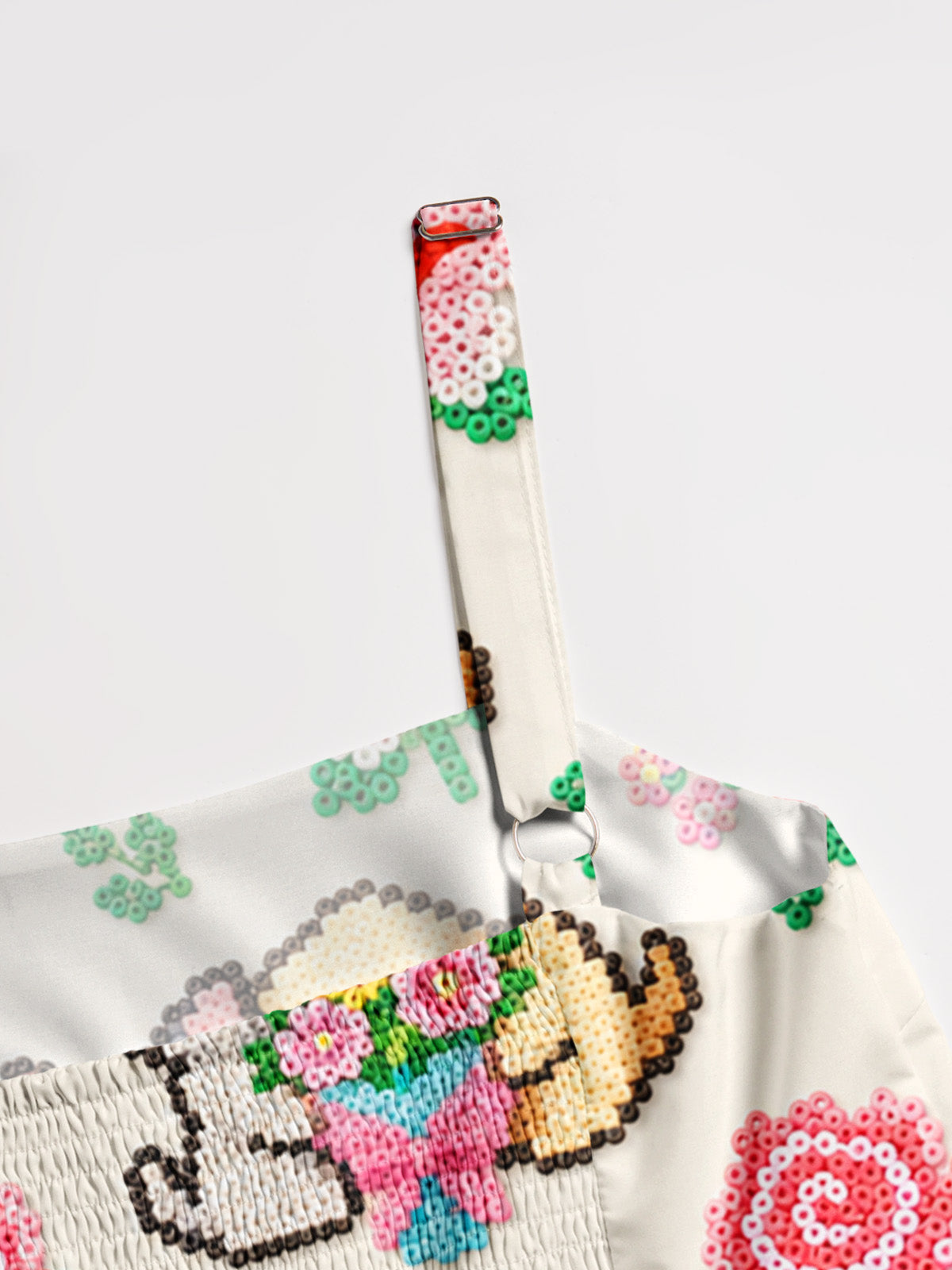 Perler Bead Flower Cat Dog Print Wide Straps Maxi Dress With Pockets