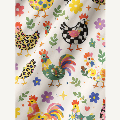 Funky Retro Chicken Print Cotton Wide Straps Maxi Dress With Pockets