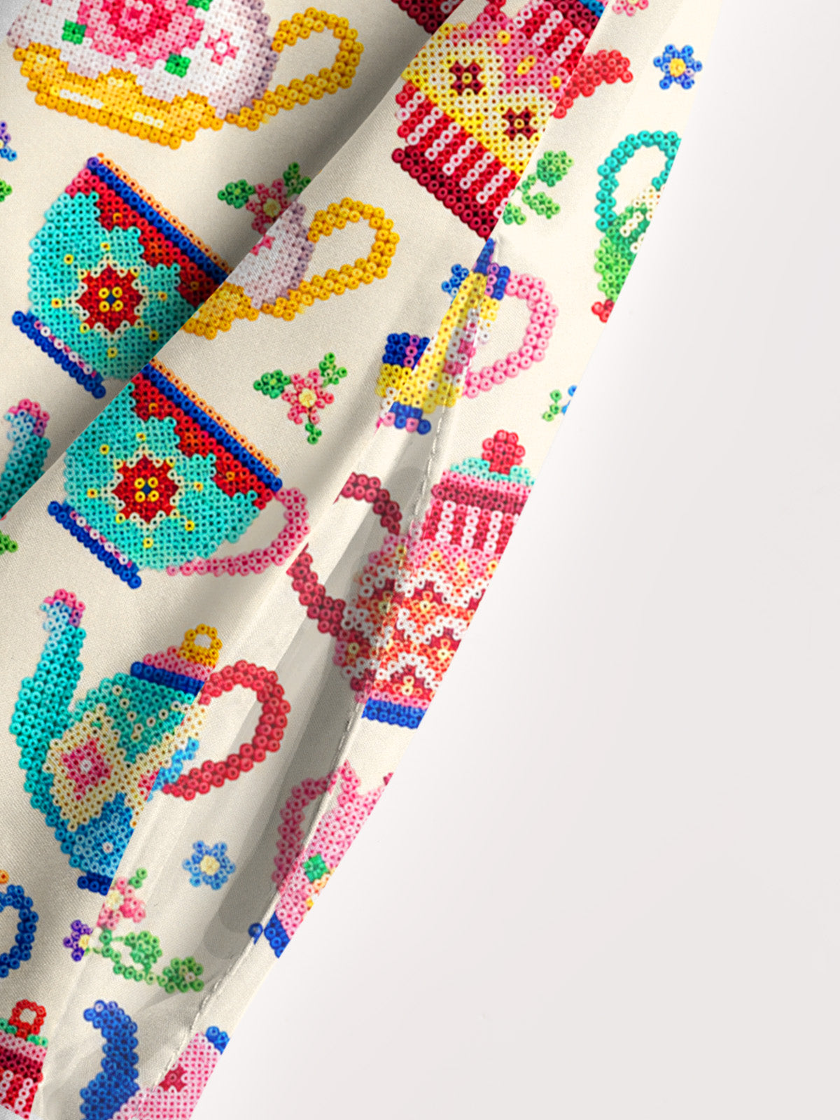 Whimsical Beaded Teapots Print Wide Straps Maxi Dress With Pockets
