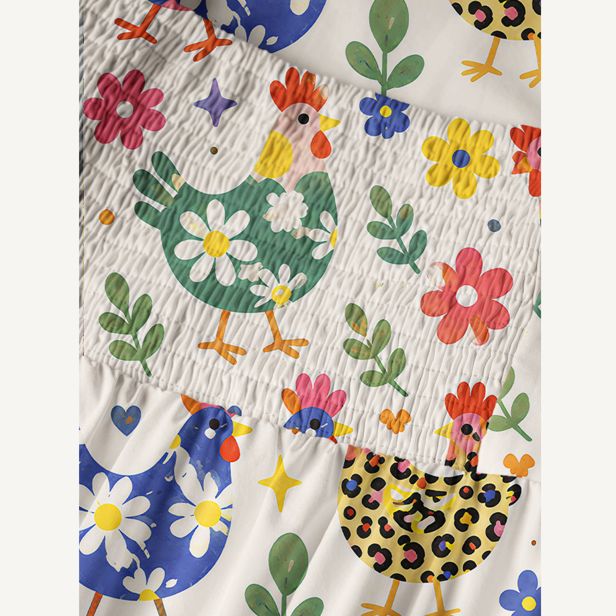 Funky Retro Chicken Print Cotton Wide Straps Maxi Dress With Pockets