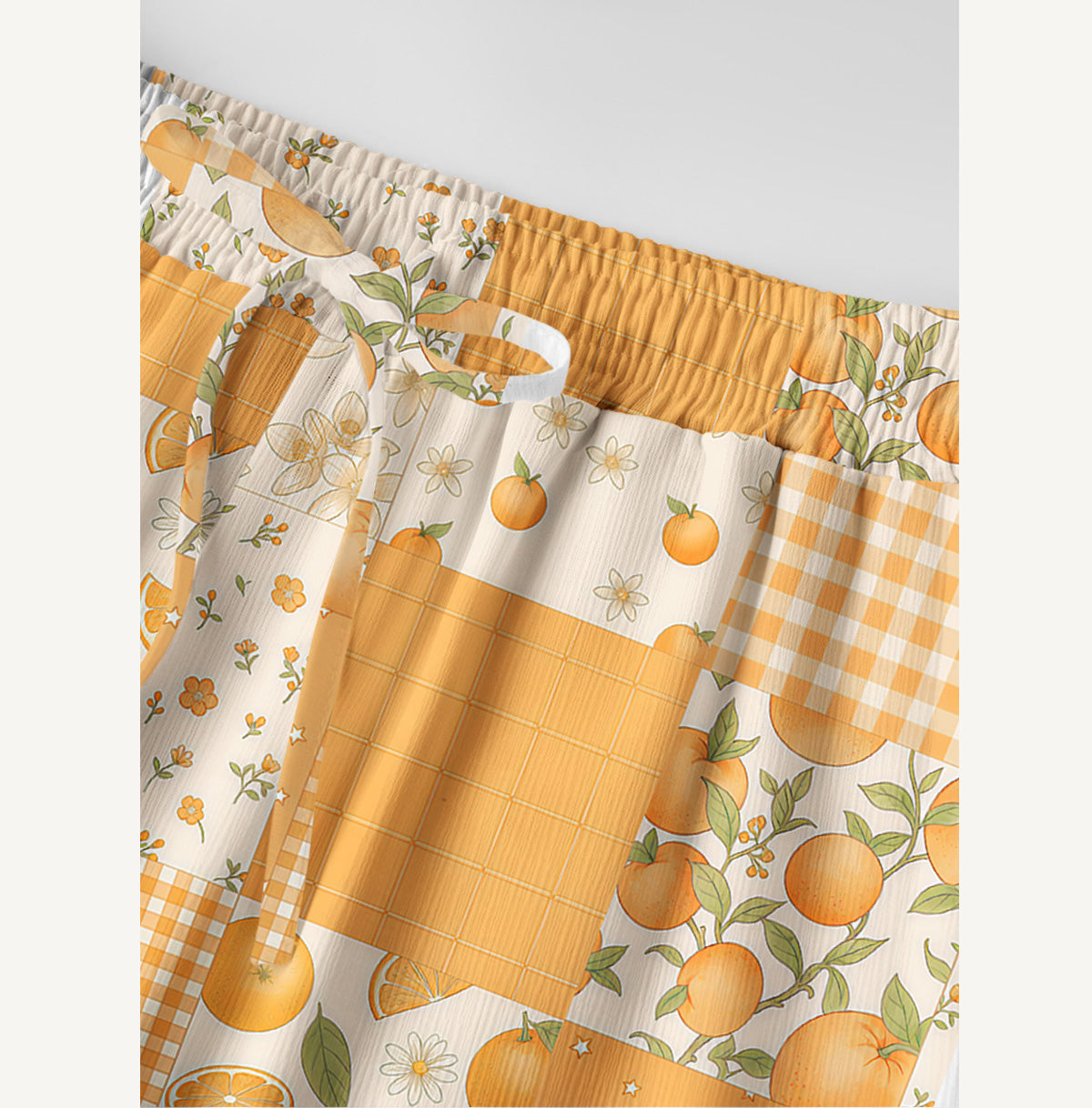 Lemon Sunshine Patchwork Print Wide Leg Tie Waist Pants With Pockets
