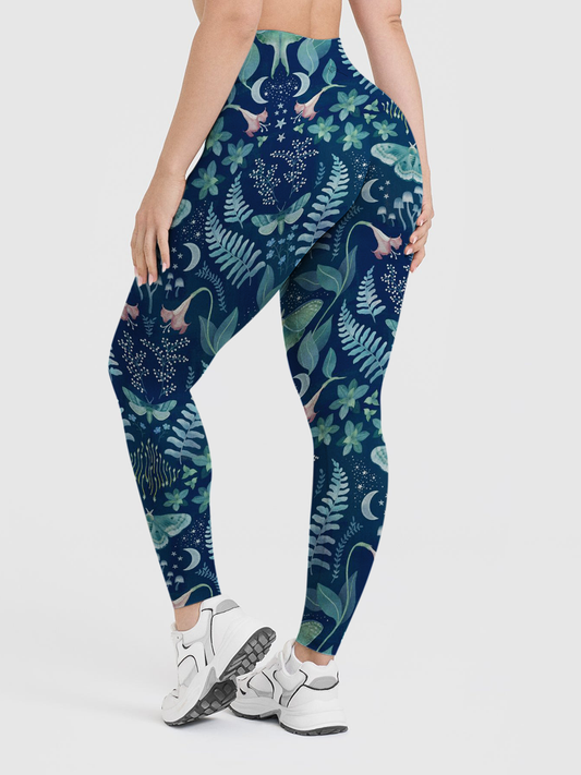 Vintage Celestial Night Garden Print Leggings