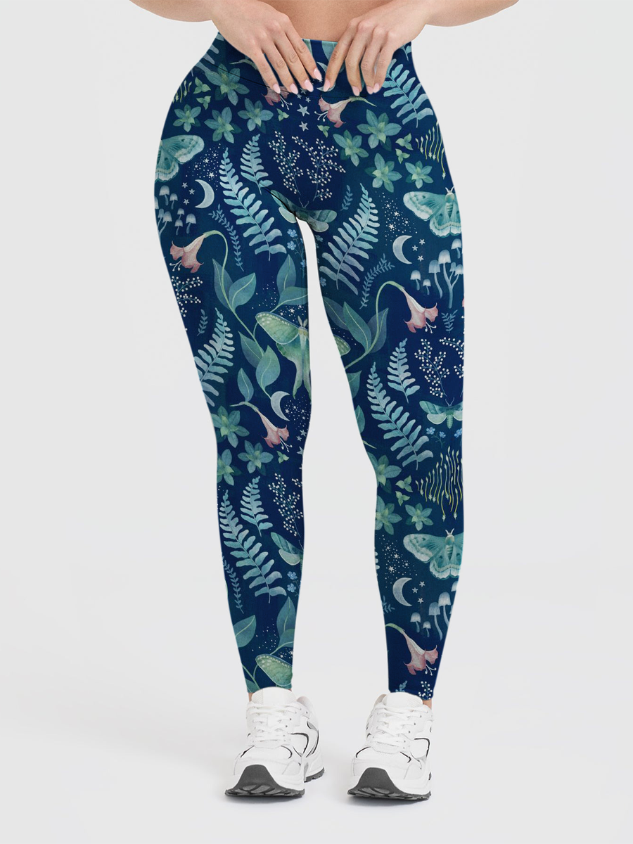 Vintage Celestial Night Garden Print Leggings