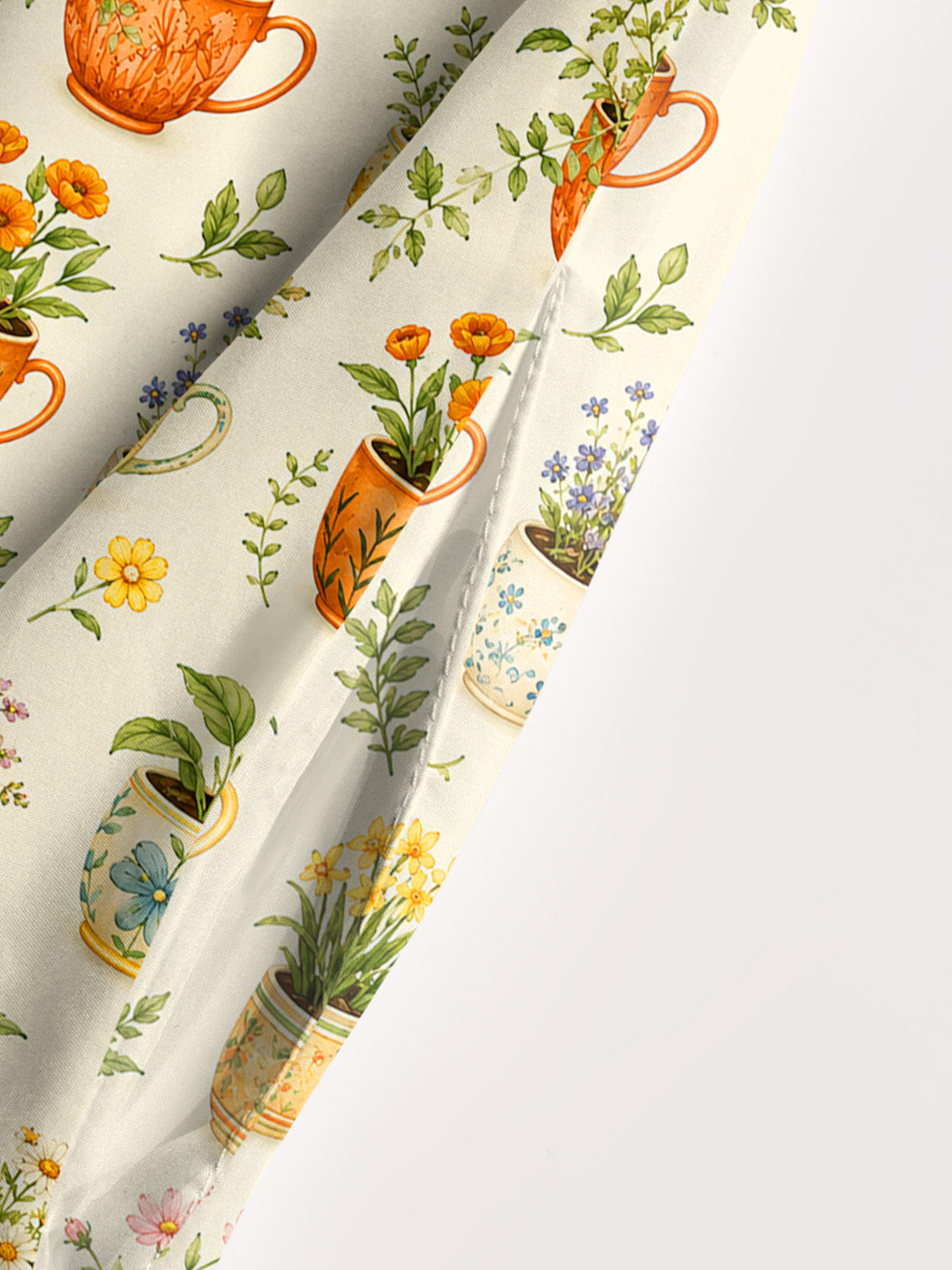 Whimsical Teacup Garden Print Wide Straps Maxi Dress With Pockets