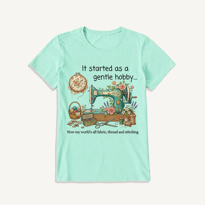 Gentle Hobby Floral Sewing Print Crew Neck Cotton Tee