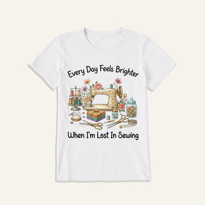 Lost in Sewing Joy Print Crew Neck Cotton Tee