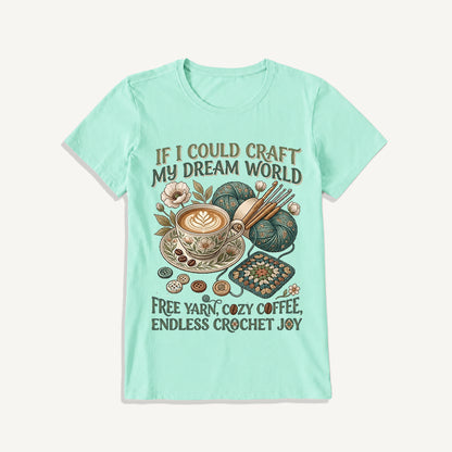 Cozy Coffee Crochet Dream Print Crew Neck Cotton Tee