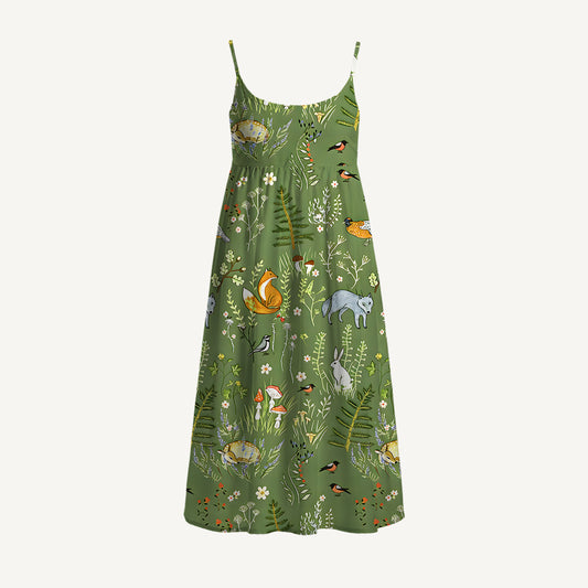 Whimsical Woodland Animals Spaghetti Strap Mini Dress