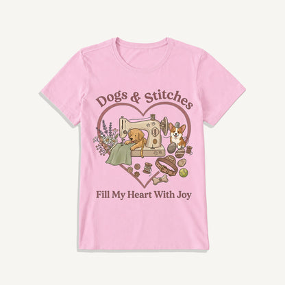 Puppy Stitches and Joy Print Crew Neck Cotton Tee