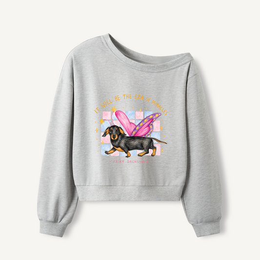 Fairy Dachshund Magic Print Off Shoulder Sweatshirts