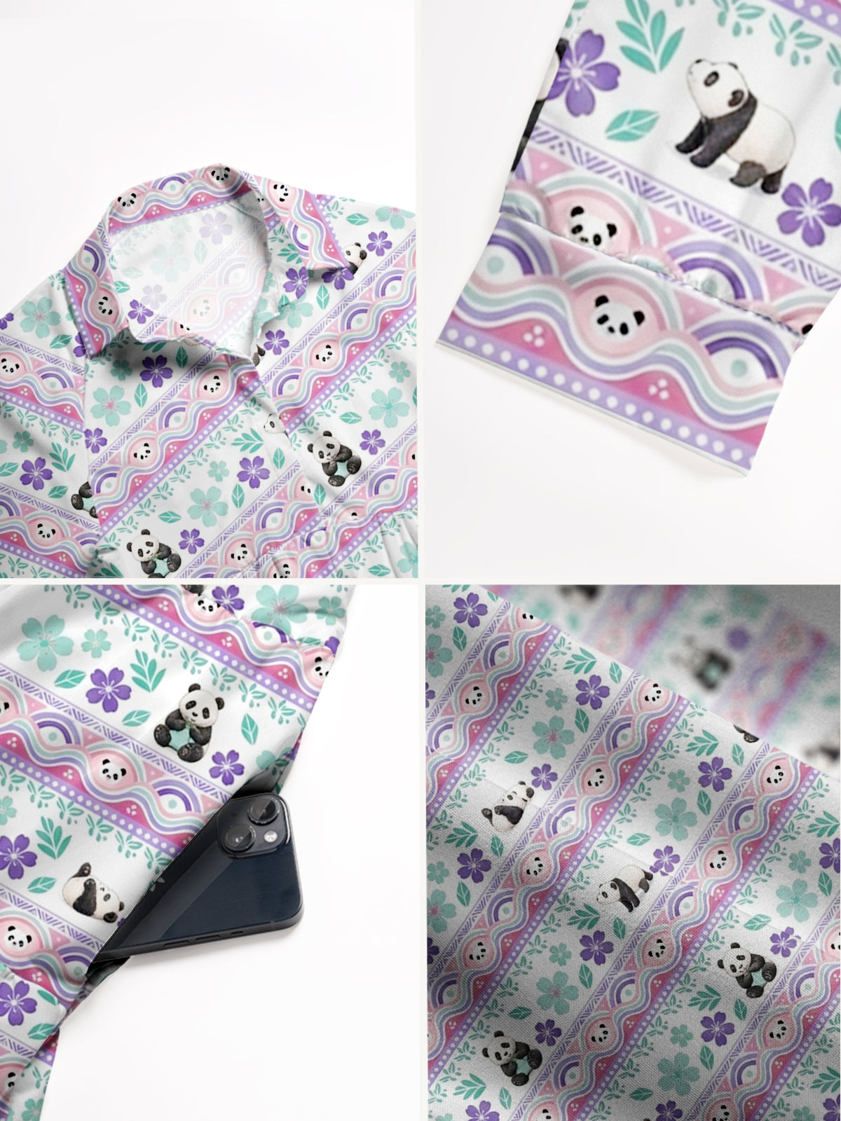V Neck Collared Panda Carnival  Story Print Casual Midi Dress With Pockets