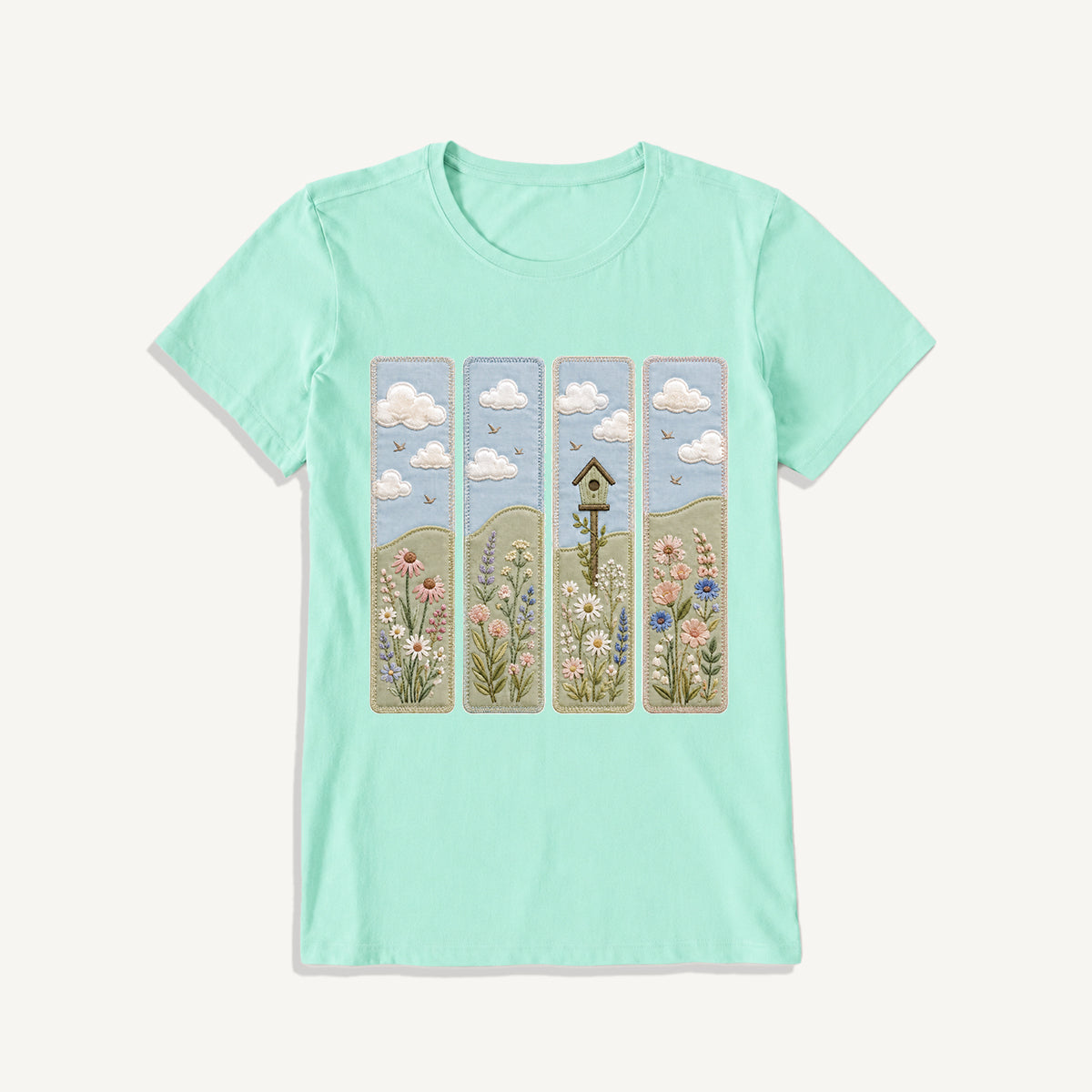Wildflower Meadow Stitch Print Crew Neck Cotton Tee
