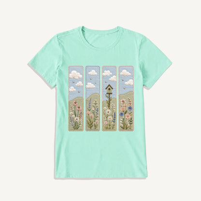 Wildflower Meadow Stitch Print Crew Neck Cotton Tee