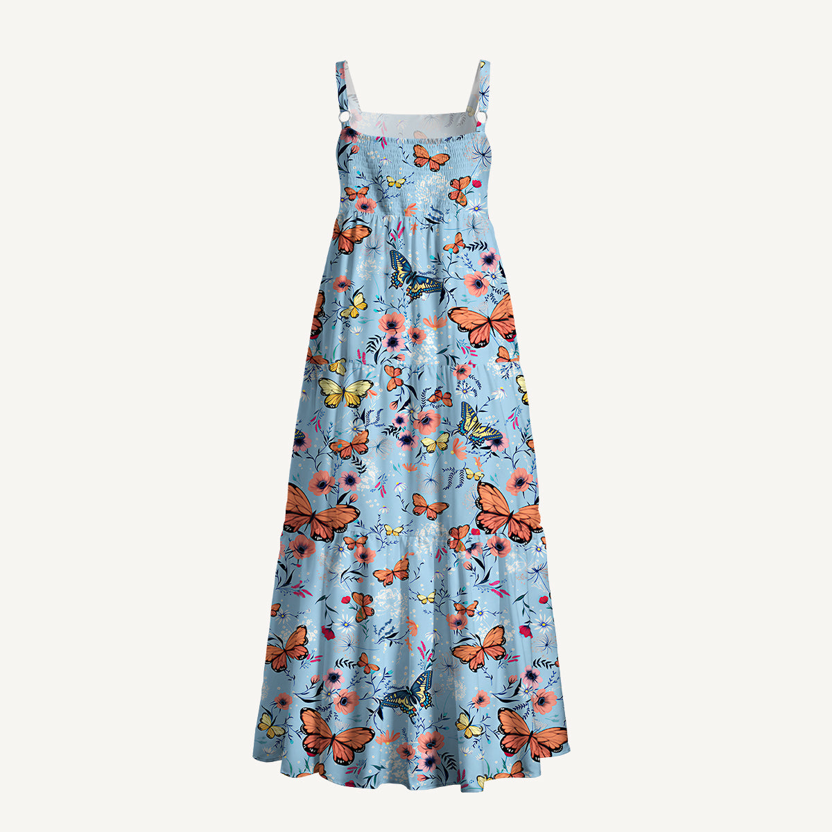 Butterfly Blossom Printed Wide Straps Maxi Dress With Pockets