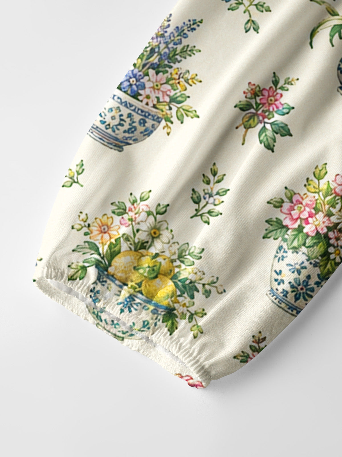 Garden Baskets Print Boho Long Sleeve Tie‑Neck Blouse