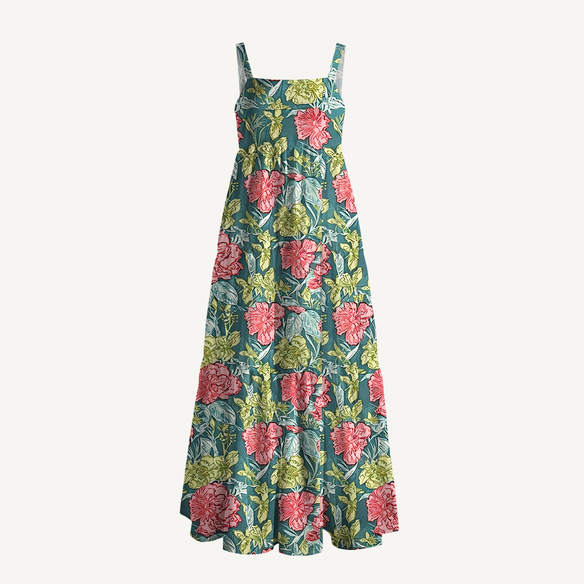 Romantic Peony Garden Print Wide Straps Maxi Dress With Pockets