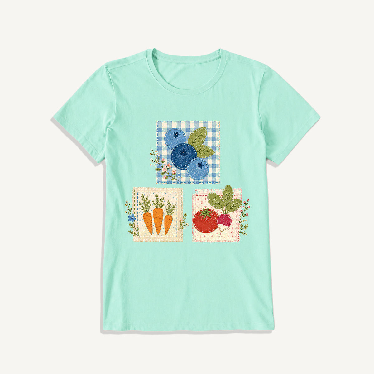 Cottage Garden Harvest Print Crew Neck Cotton Tee