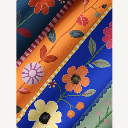 Rainbow Garden Colorblock Print Boho Long Sleeve Tie‑Neck Smock Mini Dress