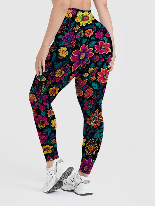 Vintage Psychedelic Neon Floral Leggings