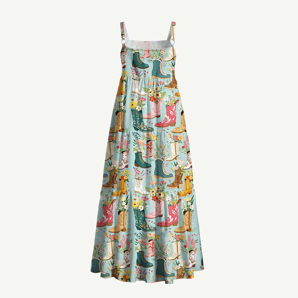 Boots Flower Print Wide Straps Maxi Dress With Pockets