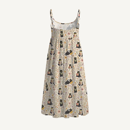 Books Blooms and Black Cats Print Spaghetti Strap Mini Dress