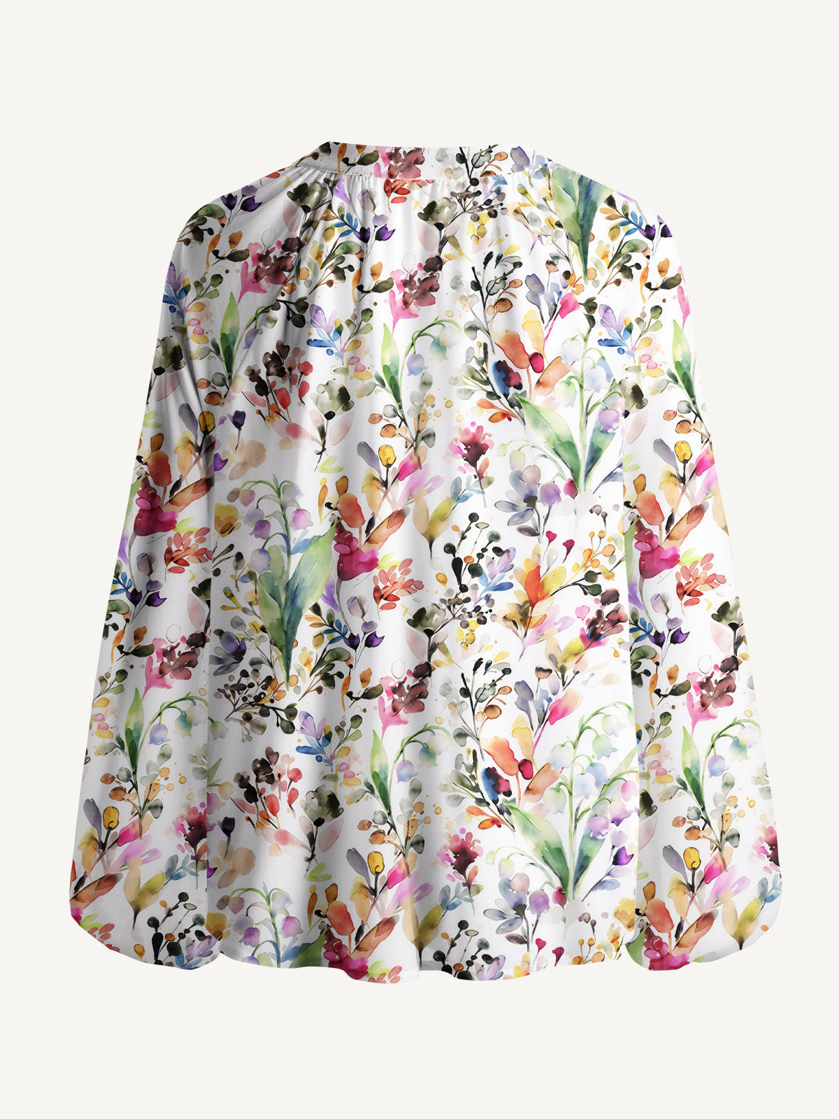 Watercolor Wildflower Print Boho Long Sleeve Tie‑Neck Blouse