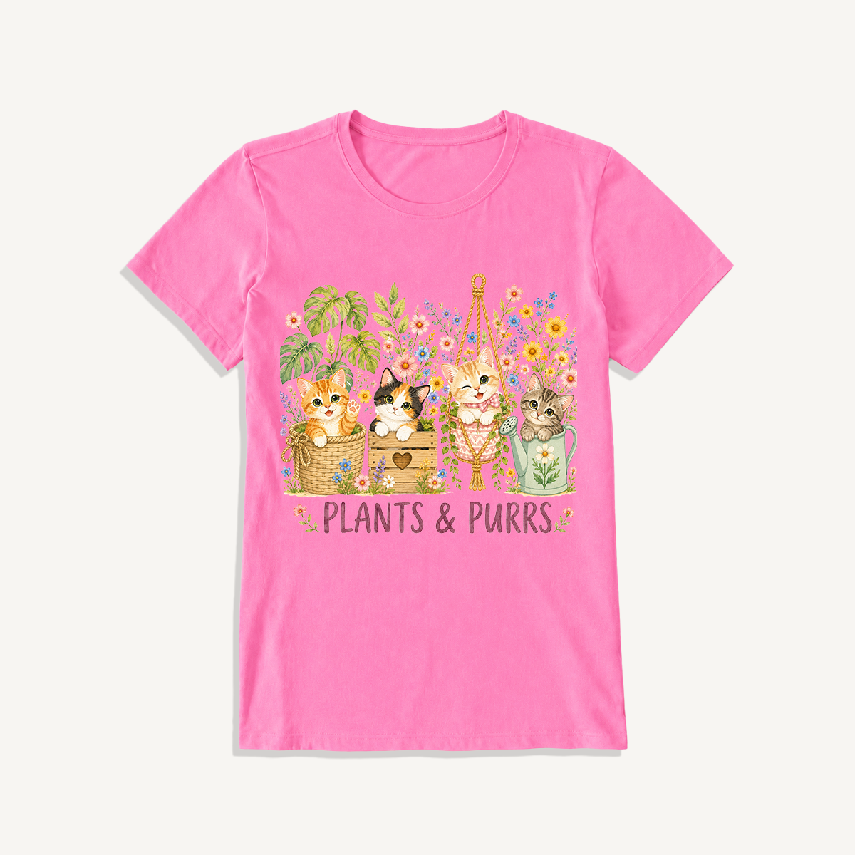 The Purrfect Garden Potters Print Crew Neck Cotton Tee