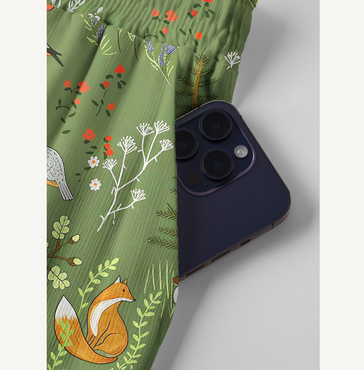 Whimsical Woodland Animals Print Wide Leg Tie Waist Pants With Pockets