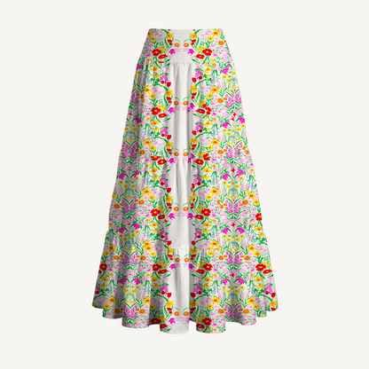 Elegant Garden Print Convertible Maxi Skirt & Strapless Dress
