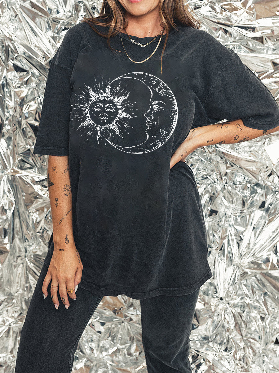 Vintage Sun And Moon Graphic Street Washed Tee
