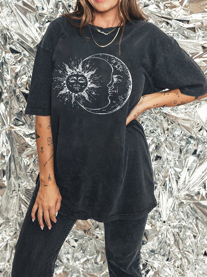 Vintage Sun And Moon Graphic Street Washed Tee